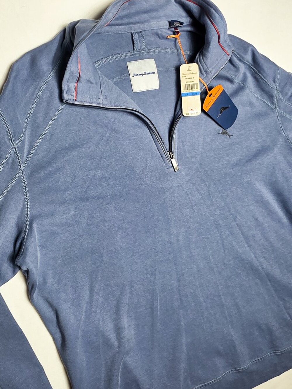 NWT Tommy Bahama Blue Quarter Zip pullover sweater mens cotton blend XL